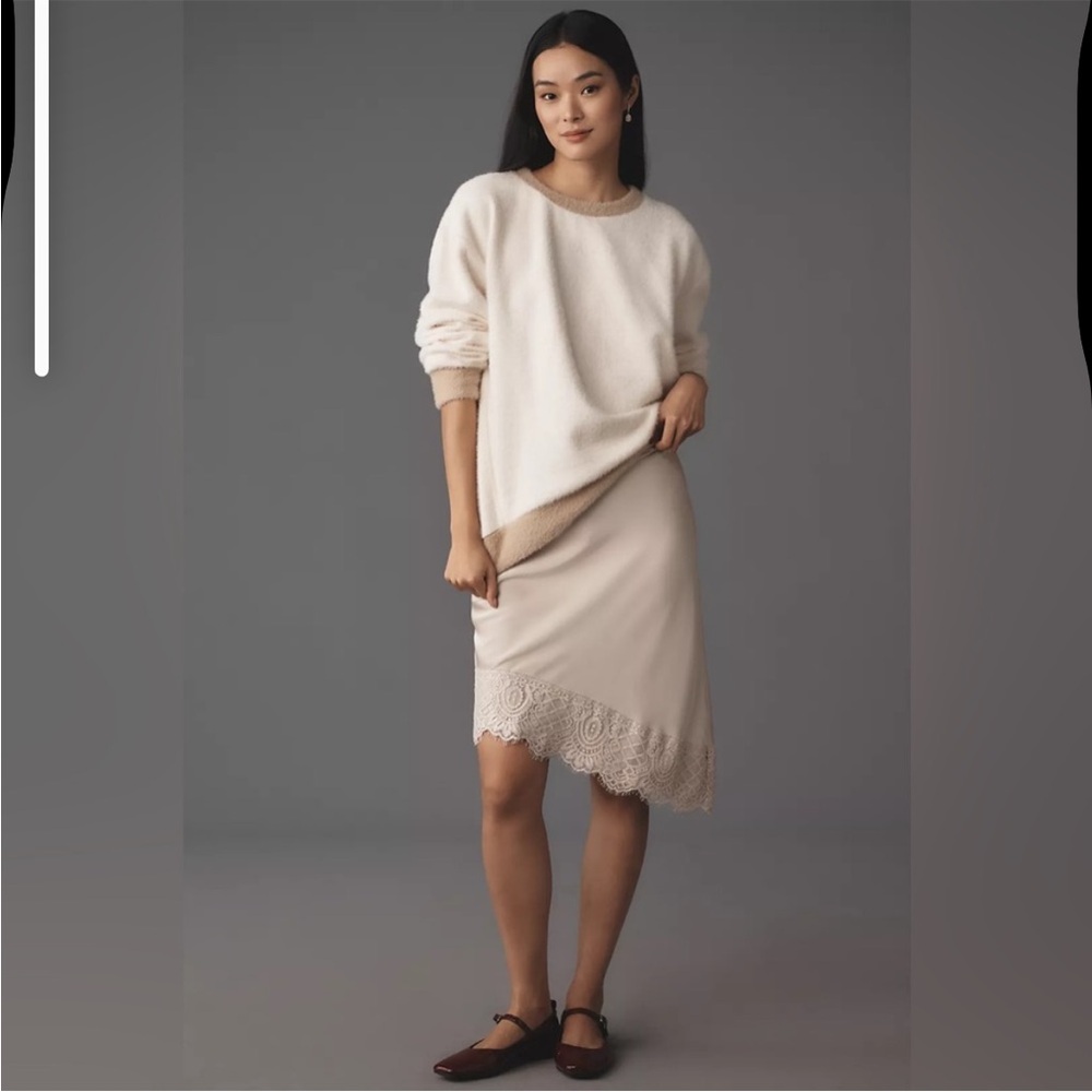 Anthropologie Maeve Cozy Ringer Sweatshirt Sweater cream fuzzy - Picture 2 of 9